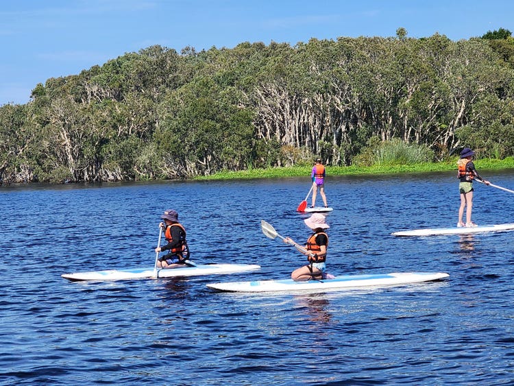 Students on paddle boards at Lake Ainsworth